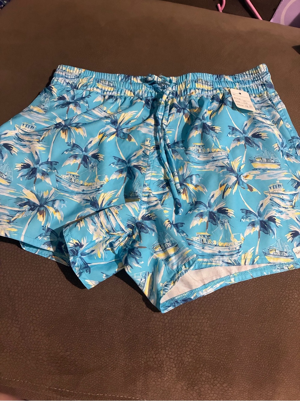 Salt Life Turquoise Palm & Boat Print Swim Trunks